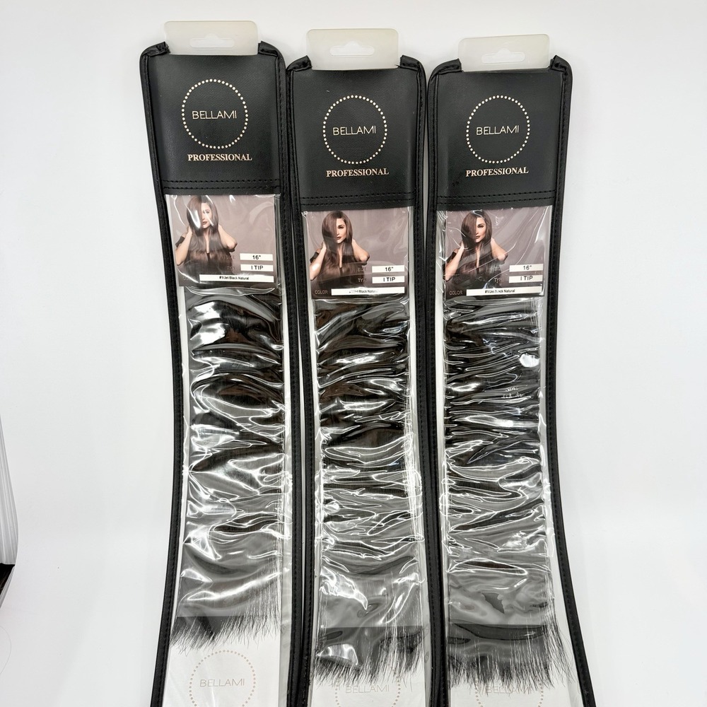 Bellami Professional I TIP Jet Black #1 16" 3 PACK Human Remy Hair Extension NEW